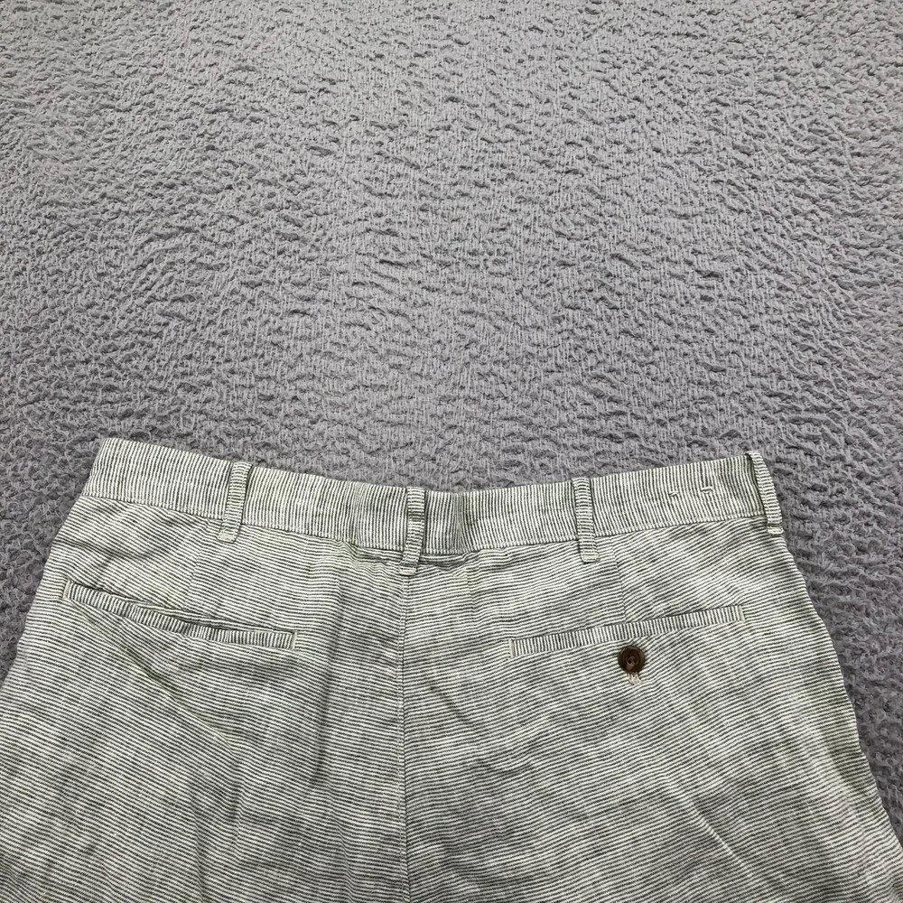J. Crew Shorts Mens 32 Green Striped Chino Flat Front 7 Inseam Linen Casual